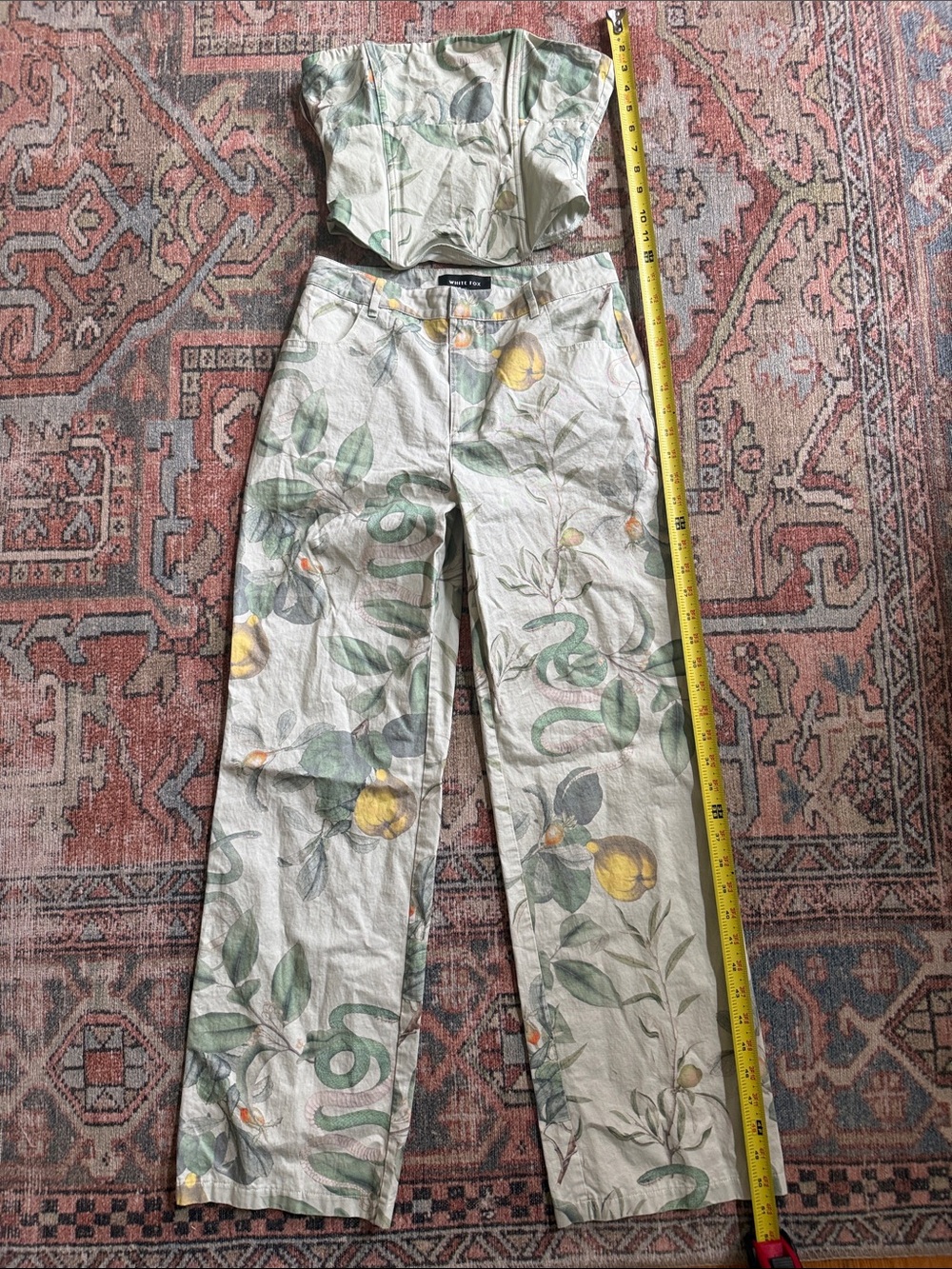 White Fox Boutique Cream Wide-Leg Lemon & Green Botanical Pants